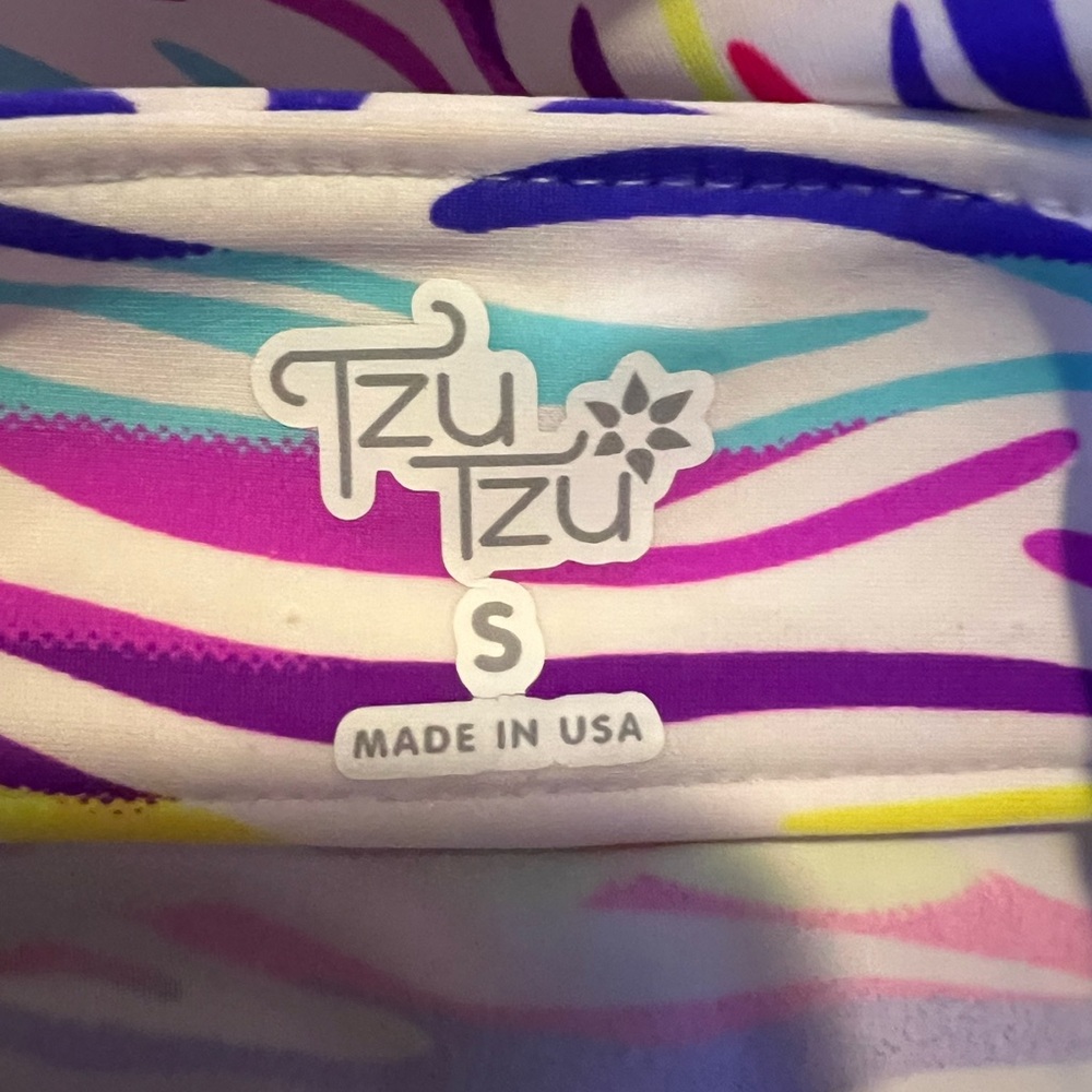 Tzu Tzu Multicolor Zebra-Stripe Mini Dress — White, Purple, Pink, Yellow, Blue - Picture 10 of 10